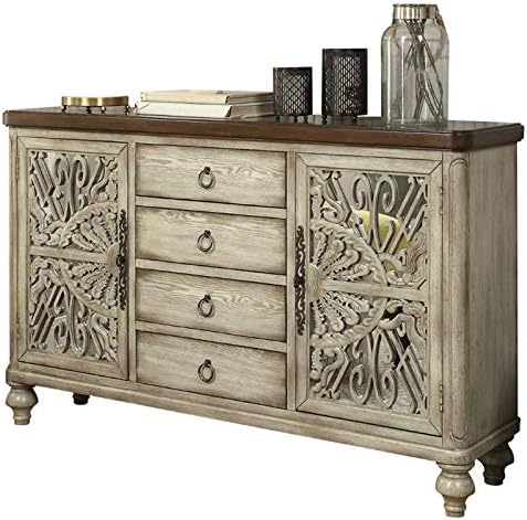 Acme Vermont 4-Drawer Wooden Console Table with 2 Door in Antique White