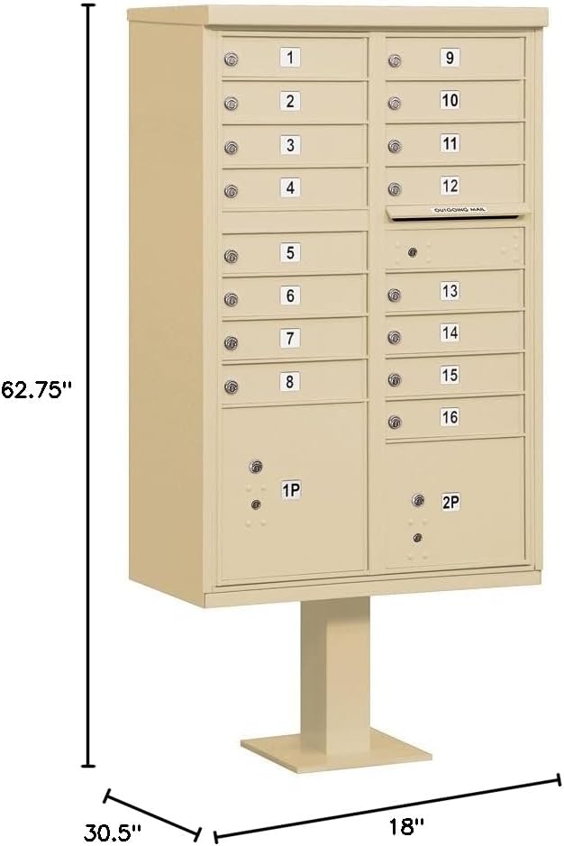 Salsbury Industries 3316SAN-U 16 A Size Doors, United States Postal Access Type III Cluster Box Unit, Sanstone
