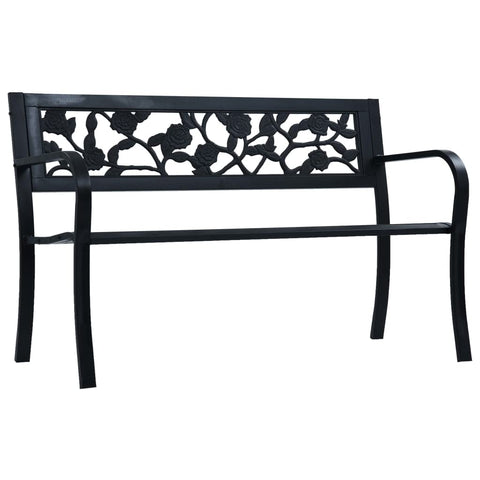 vidaXL Vintage Black Steel Garden Bench with Floral Design for Outdoor Seating 49.2 in Durable Two Person Patio Gardens and Balconies Benches Furniture Metal Plastic Coated Flower Pattern