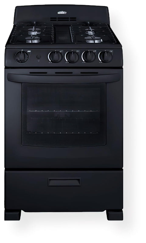 24inch wide gas range in black with sealed burners