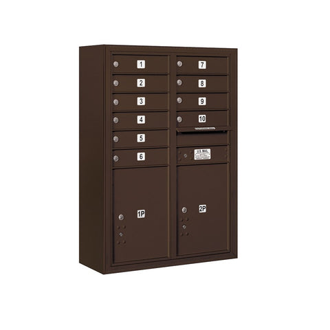 Surface Mounted 4C Horizontal Mailbox Unit (Includes 3711D-10ZFU Mailbox and 3811D-BRZ Enclosure) - 11 Door High Unit (42-1/8 Inches) - Double Column - 10 MB1 Doors / 2 PL5s - Bronze - Front Loading - USPS Access