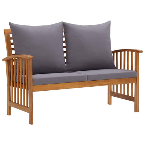 vidaXL Patio Bench with Cushions 46.9" - Comfortable Acacia Wood Outdoor Bench with Backrest and Armrests, Unique Solid Wood Grain Design, Dark Gray Cushions