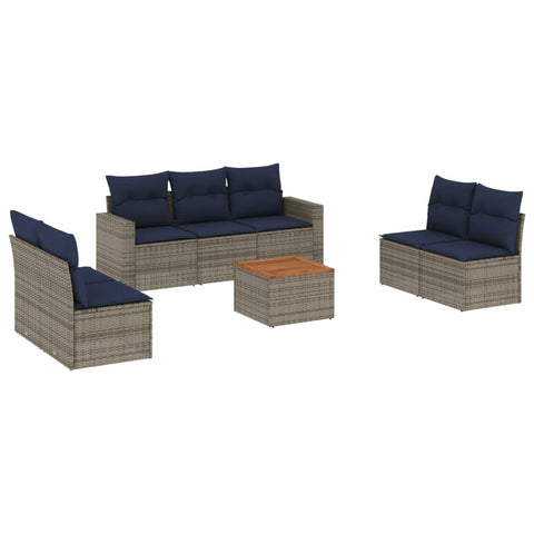vidaXL Patio Sofa Set with Cushions 8 Piece, Outdoor Conversation Set, Patio Furniture Set for Balcony Garden, Modern Style, Gray Poly Rattan