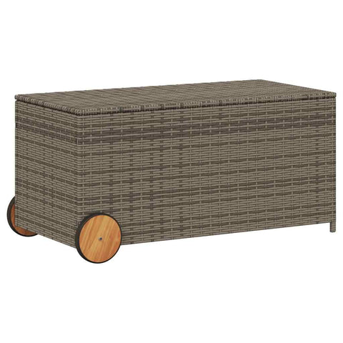 vidaXL Gray Poly Rattan Garden Storage Box with Wheels-50.2 Gal Capacity, Water- Bag, Steel Frame, Outdoor/Patio Furniture Storage
