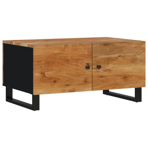 vidaXL Solid Acacia Wood Coffee Table with Storage Compartments, Industrial Style Sofa Table with Sturdy Tabletop, Dark Brown