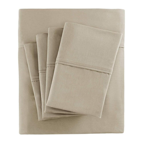 Oakestry 800TC Deep Pocket Fitted Lightweight Sheet Set Luxury Sateen Modern Ultra-Soft and Breathable Bedding, Split King Size, Khaki