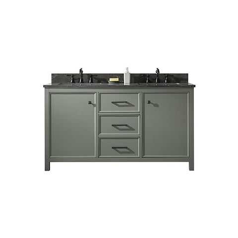 Legion Furniture Indoor Bathroom Home Decorative 60" Pewter Green Finish Double Sink Vanity Cabinet with Blue Lime Stone Top