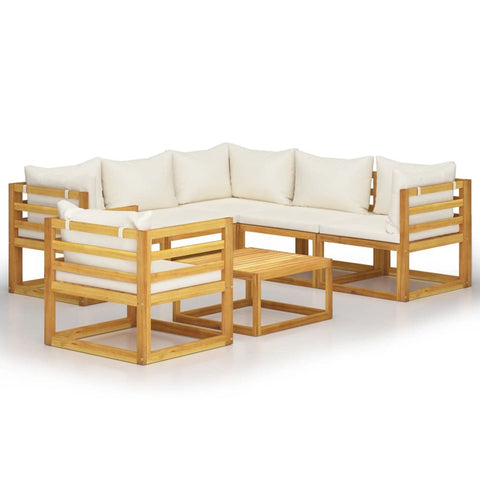 vidaXL Lounge Set for Patio with Cushions - 7 Piece Set in Cream Color â€“ Outdoor Furniture Made from Solid Acacia Wood - Includes Table, Sofa and Armchair