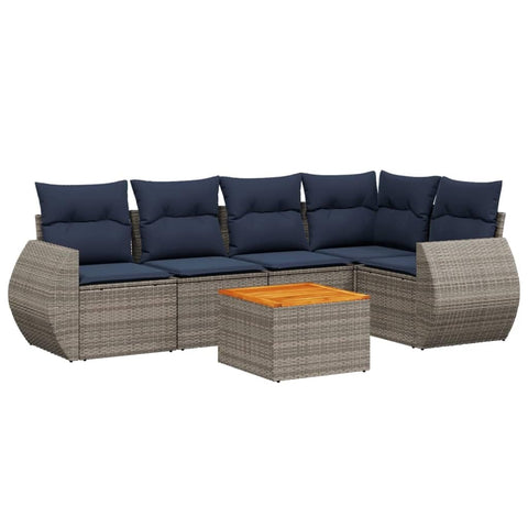 vidaXL 6 Piece Garden Sofa Set with Cushions Grey Poly Rattan