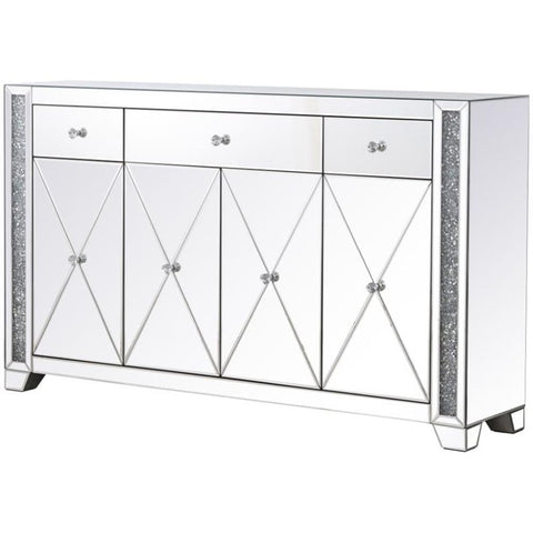 Elegant Decor Modern 4 Door 60" Silver Crystal Mirrored Sideboard