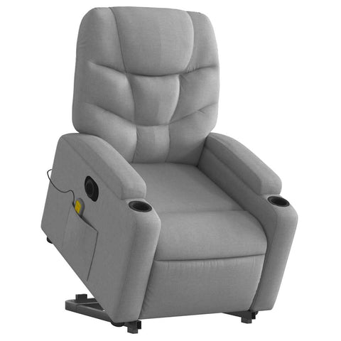 vidaXL Electric Lift Massage Recliner Chair - Fabric Lounge with Cup Holders, Vibration Massage, Power Lift and Recline, Light Gray, 3206047