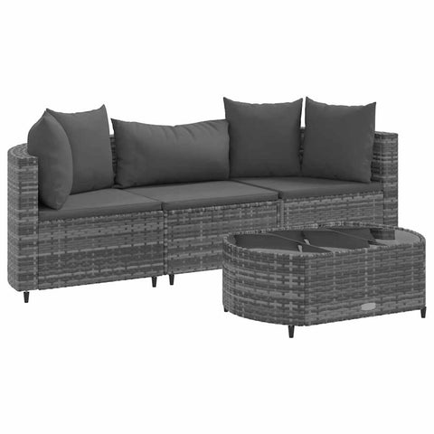 vidaXL 4-Piece Garden Sofa Set with Grey Polyrattan Cushions