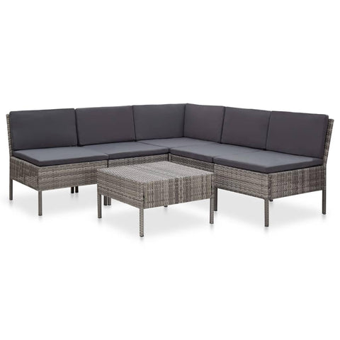 vidaXL Patio Furniture Set 6 Piece, Patio Conversation Set with Cushions, Outdoor Sectional Sofa with Coffee Table for Garden, Poly Rattan Gray