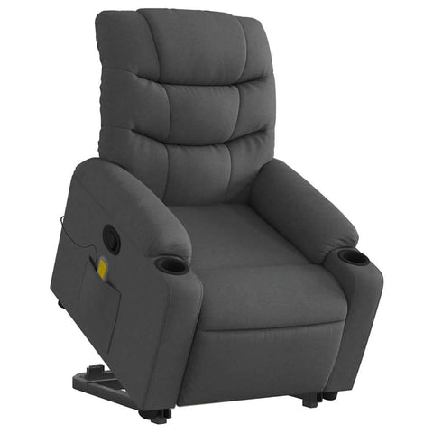 vidaXL Stand Up Power Lift Recliner for Elderly - Dark Gray Fabric Lounge Chair with Manual Recline, Massage, Cup Holders