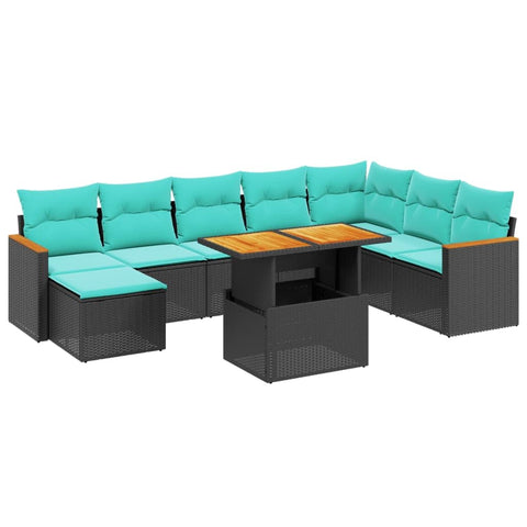 vidaXL Patio Sofa Set with Cushions 9 Piece, Outdoor Sectional Sofa Couch, Patio Conversation Set for Garden Backyard, Black Poly Rattan