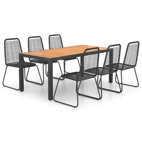 vidaXL 7-Piece Patio Dining Set with PVC Rattan Chairs & WPC/Aluminum Table - Elegant Outdoor/Terrace/Garden Black/Brown Furniture Ensemble