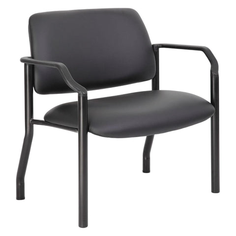 Oakestry Black Vinyl Guest Chair Wide Seat Steel Sled Base Padded Upholstery Stain Resistant Finish Stylish Reception Seating Durable Office Furniture Comfortable Visitor Chair Professional Design