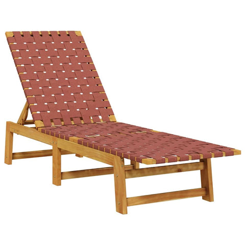 vidaXL Sun Lounger - Solid Acacia Wood Recliner for Patio/Garden, Red Fabric, Adjustable Backrest, 4 Positions, Versatile Outdoor Furniture