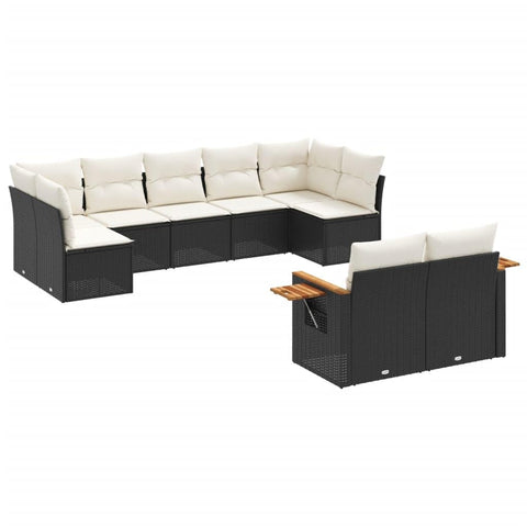 vidaXL Patio Sofa Set with Cushions 9 Piece, Outdoor Sectional Sofa Couch, Patio Conversation Set for Garden Backyard, Black Poly Rattan