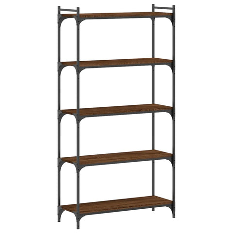 vidaXL Brown Oak 5-Tier Bookcase - Engineered Wood and Metal Construction, Adjustable Feet, Perfect for Living Room, Bedroom or Home Office, Bookshelf with Ample Storage Space