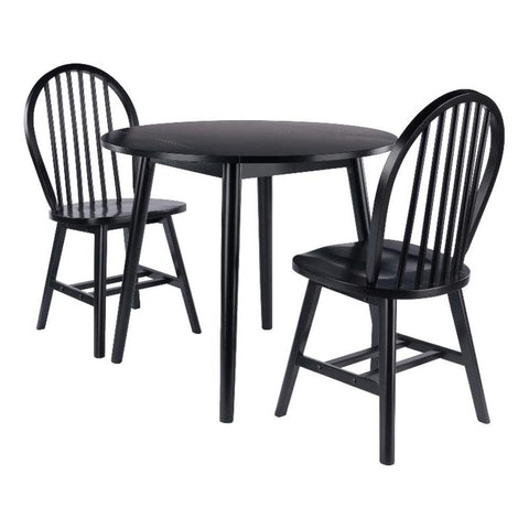 Moreno 3-Pc Drop Leaf Dining Table with Windsor Chairs - Black