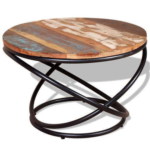 vidaXL Solid Reclaimed Wood Coffee Table - Vintage Industrial Style Multicolor Round Handmade Table with Metal Frame - Living Room Décor Furniture