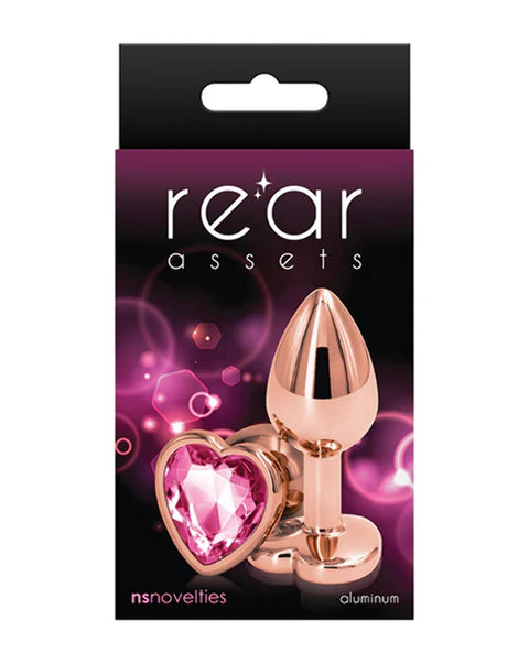 Rear Assets Anal Butt Plug - Rose Gold- Small - Heart-Shaped (Pink Jewel)