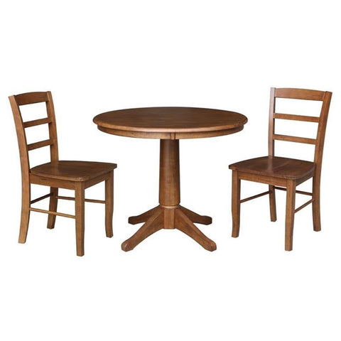 IC INTERNATIONAL CONCEPTS 36 in. Wood Dining Table with 2 Madrid Ladderback Chairs in Distressed Oak