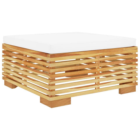 vidaXL Solid Teak Wood Patio Footrest with Cream Cushion â€“ Outdoor Furniture with Slatted Design for Garden, Terrace, and Lounge Areas