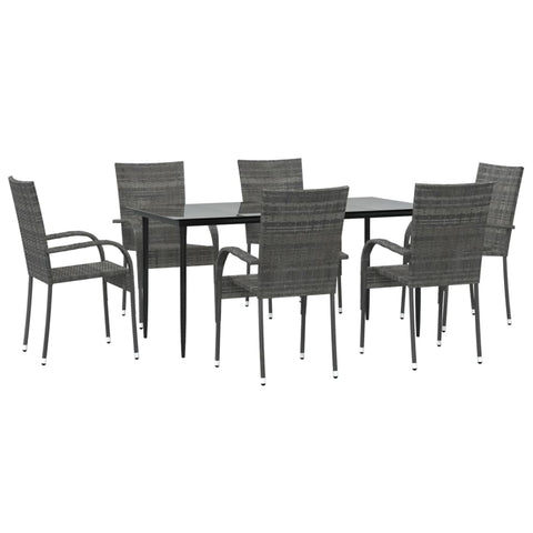 vidaXL 5-Piece Patio Dining Set - Modern Design, Weather- Poly Rattan, Sturdy Powder-Coated Steel Frame, Tempered Glass Tabletop, Space-Saving Stackable Chairs - Gray
