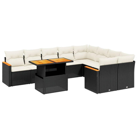 vidaXL Versatile 10 Piece Garden Sofa Set with Cushions Black and Cream Modular Design UV Resistant Comfortable Outdoor Seating Patio Furniture Lounge Poly Rattan Sectional for Conversation