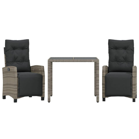 vidaXL Garden Dining Set 3-Piece Garden Furniture Set Table with 2 Chairs, Garden Set with Cushions, Patio Dining Set, Grey Poly Rattan