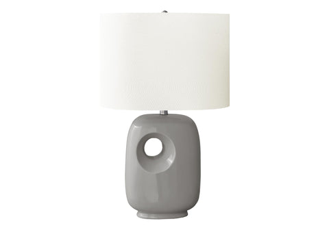 Monarch Specialties I 9675 Lighting, 26" H, Table Lamp, Grey Ceramic, Ivory/Cream Shade, Contemporary, Modern
