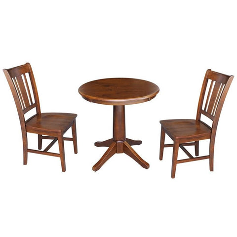 International Concepts 30" Round Top Pedestal 2 Chairs Dining Table, Espresso