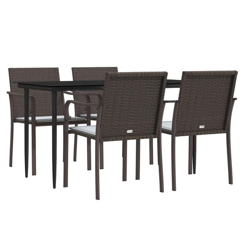 vidaXL Patio Dining Set 5 Piece, Outdoor Dining Set with Cushions, Dining Table and Chair for Backyard Garden, Modern Style, Poly Rattan and Steel