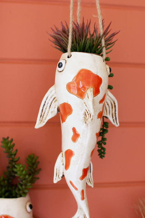 Kalalou CDV2165 Koi Fish Hanging Planter, 13-inch Height, Ceramic