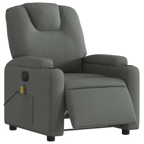 vidaXL Electric Massage Recliner Chair - Wingback, Dark Gray Fabric, Automated Reclining, Vibration, Cup Holders for Living Room Comfort
