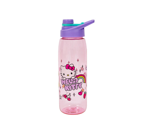 Sanrio Hello Kitty Rainbow Treats and Stars 28-Ounce Water Bottle with Lid | BPA-Free Plastic Sports Jug With Leakproof Screw-Top Lid | Hydration For Outdoor Activities, Gym Fitness | Cute Gifts