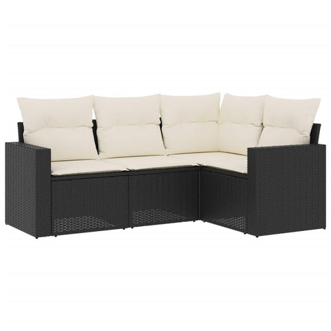vidaXL Patio Sofa Set with Cushions 4 Piece, Patio Furniture, Outdoor Sectional Sofa Conversation Set for Balcony Garden, Black Poly Rattan