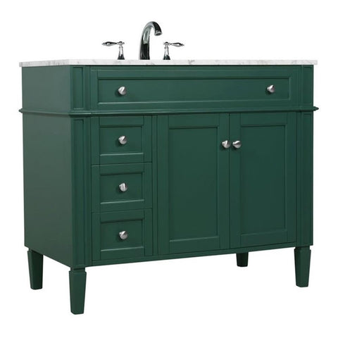 Elegant Decor Park Avenue 40" Metal MDF Marble Single Bathroom Vanity in Green