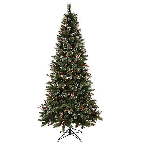 Vickerman 6' Snow Tipped Pine and Berry Artificial Christmas Tree, Multi-Colored Dura-lit Incandescent Lights, Seasonal Indoor Home Decor