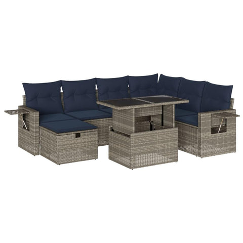 vidaXL Patio Sofa Set with Cushions 8 Piece, Outdoor Lounge Set with Table and Sectional Sofas, Modular Couch for Garden, Modern, Gray Poly Rattan