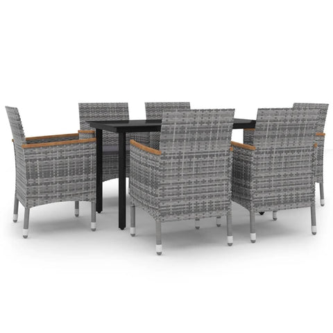 vidaXL Patio Dining Set 7 Piece with Cushions Garden Outdoor Lawn Yard Terrace Balcony Seat Seating Furniture Poly Rattan and Glass