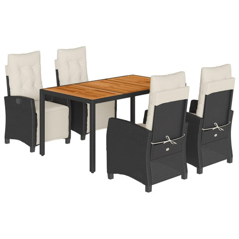 vidaXL Garden Dining Set 5-Piece Garden Furniture Set Table with 4 Chairs, Garden Set with Cushions, Patio Dining Set, Black Poly Rattan