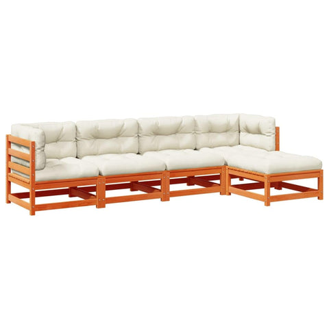 vidaXL Patio Sofa Set with Cushions 5 Piece, Modular Outdoor Sofa, Sectional Sofa for Balcony Garden, Patio Furniture, Wax Brown Solid Wood Pine