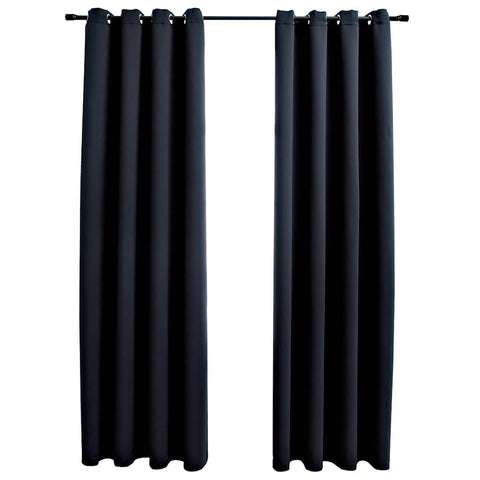 vidaXL Curtains 2 Pcs, Blackout Curtains for Bedroom Living Room, Window Blinds with Rings, Darkening Curtains Drapery, Black Fabric