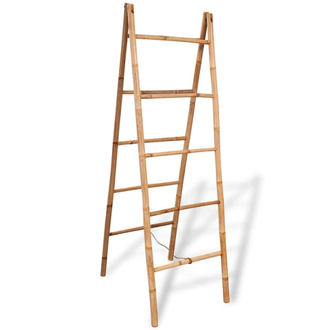 vidaXL Bamboo Double Towel Ladder with 5 Rungs, Brown, Freestanding Towel Rack for Bathroom & Home Decoration, Strong, Durable, Versatile - 19.7"x63"