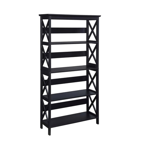 Convenience Concepts Oxford Bookcase 31.5" - 5-Tier Farmhouse Bookcase for Living Room, Modern Family Room Media & Display Storage Organizer for Home Office Library, Tall Shelving Unit, Black