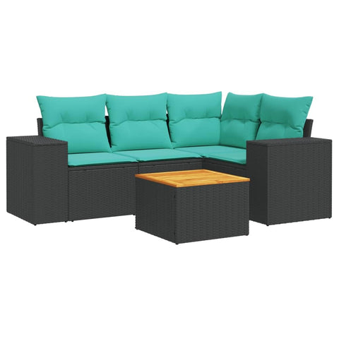 vidaXL Patio Sofa Set with Cushions 5 Piece, Outdoor Conversation Set, Patio Sectional Sofa for Balcony Garden, Modern Style, Black Poly Rattan