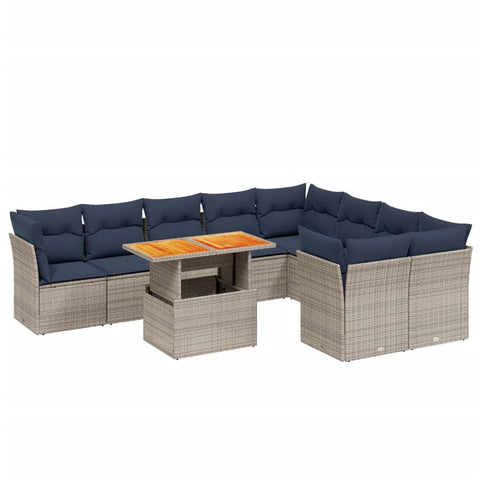 vidaXL Patio Sofa Set with Cushions 10 Piece, Outdoor Sectional Sofa Couch, Patio Conversation Set for Garden Backyard, Gray Poly Rattan